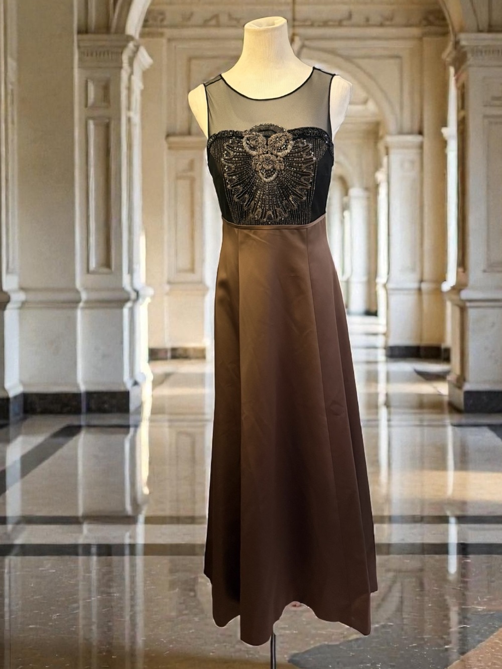 KAY UNGER NEW YORK Satin Embellished Evening Gown Size 8